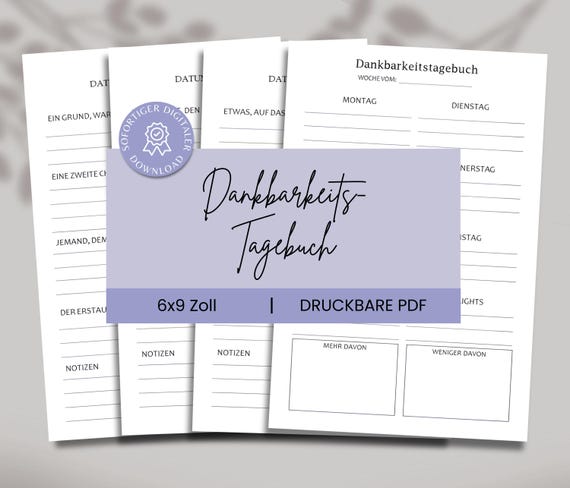 Dankbarkeitstagebuch zum Ausdrucken - Dankbarkeitstagebuch Vorlage - Sofortiger Download - 6×9 Zoll PDF Format - Achtsamkeit - Selbstliebe