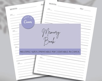 Memory Book Printable PDF, Digital Download, Digital Memory Planner, Memory Keeping PDF, A4/A5 Size