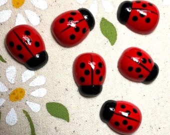 6 Ladybug Push Pins, Lady Bird Beetles, Hand Painted Wood, Cork Board Push Pins, Message Board Tacks, Decorative Push Pins, Lady Bug Love