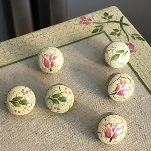Tulip Pin Board, 12 X 12&quot;, Hand Painted, Country, Shabby, Chic, 6 Flower Push Pins, Spring Floral, Cottage, Fridge Wall Hang, Memo, Memory