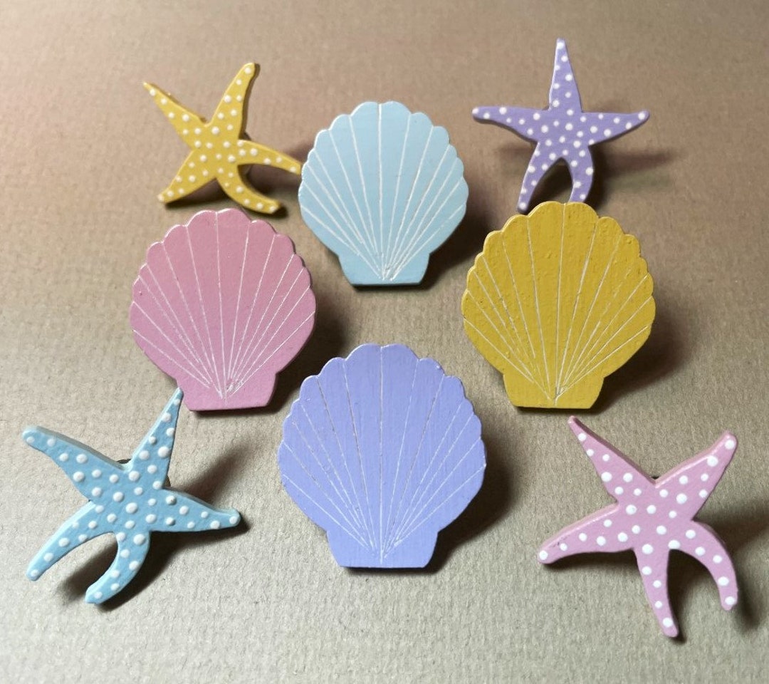 Sea Shell Push Pins, Starfish, Ocean, Hand Painted, Tropical Beach Push