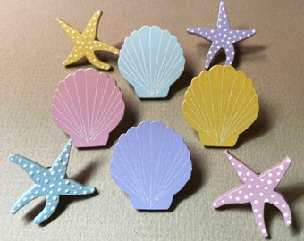 Sea Shell Push Pins, Starfish, Ocean, Hand Painted, Tropical Beach Push Pins, Decorative Push Pins, Cork Board Tacks, Bulletin Board Pins