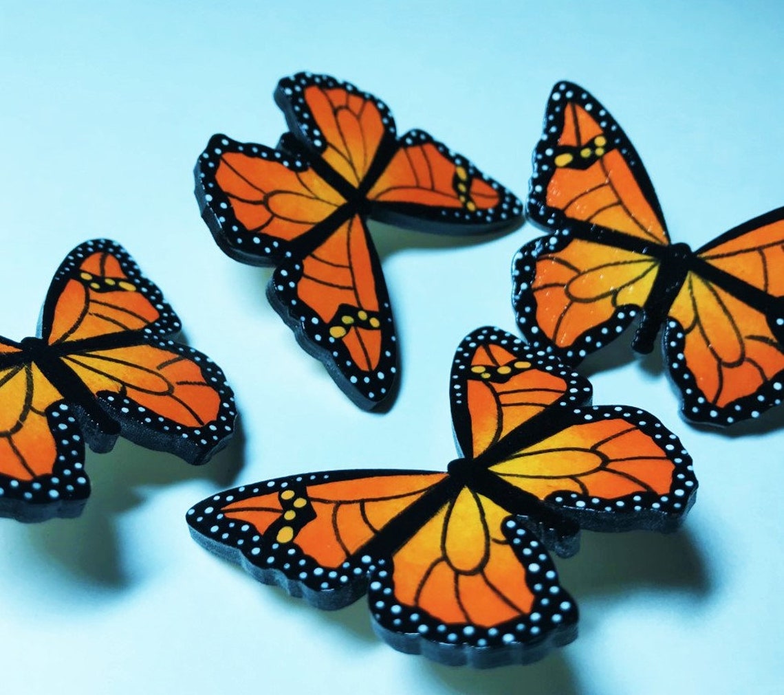 Hand Painted Monarch Butterfy Push Pins Butterfly Thumb Etsy