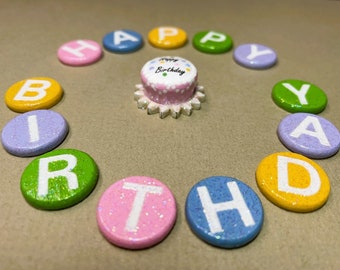 14 Happy Birthday Push Pins, Birthday Cake Pin, Decorative Push Pins, Handmade & Painted Wood Push Pins, Cork Board Tacks, Glitter Push Pins