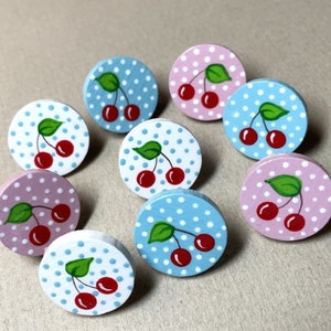 9 Retro Cherry Push Pins, Mid Century Style, Bulletin Board Pins, Hand Painted Pins, Decorative Push Pins, Cork Board Tacks, Vintage Kitchen