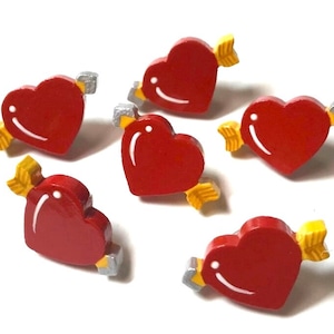 Valentine Push Pins, Heart Pins, Love Note Pins, Arrow Heart Pins, Memo Board Pins, Hand Painted Pins, Decorative Push Pins, Red Heart Pins