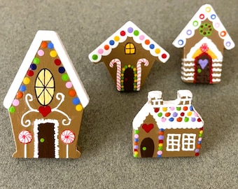 Gingerbread House Push Pins, Christmas Thumb Tacks, Decorative, Holiday, Hand Painted Pins, Bulletin Board Tacks, Cork Board Pins, Wooden