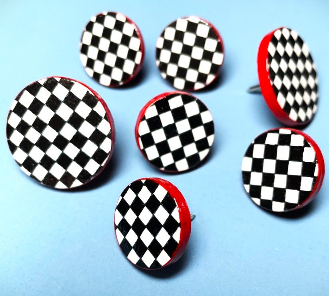 Black White Check Push Pins, Mid Century Look, Retro Chic, Art-deco ...
