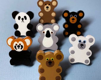 Bear Push Pins, Koala, Panda, Red Panda, Teddy Bear, Black Bear, Polar Bear, Hand Painted Pins, Decorative Push Pins, Cork Board Tacks, Memo