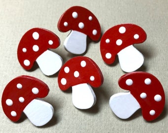 Fairy Mushroom Push Pins, Hand Painted Toad Stools, Bulletin Board Tacks, Decorative Pins, Red White Polka-Dots, Cork Board Pins, Memo Pins