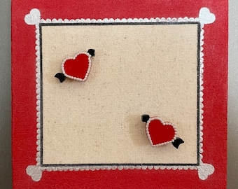 Valentine Bulletin Board, Heart Memo Board, Handmade & Painted, Heart Push Pins, Fridge Magnet Pin Board, Note Board, Fabric Message Board