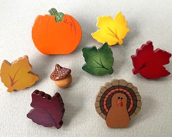 Thanksgiving Push Pins, Autumn Tacks, Fall Leaves, Pumpkin Pin, Turkey Pin, Acorn, Hand Painted Pins, Cork Board Pins, Decorative Push Pins