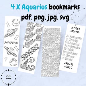 Signets du signe du zodiaque | Verseau | Impressions téléchargeables | Cadeau d'anniversaire | SVG | PNG | PDF