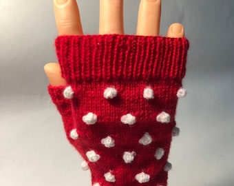 Red Popcorn Fingerless Mitts