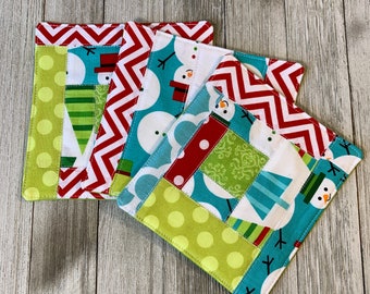 Scrappy Christmas Coaster Set of 3:  Christmas gift, Holiday decor, Holidays, Winter, Cozy, House warming gift, ready to ship, Christmas