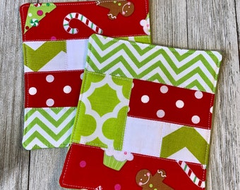 Red & Green Christmas Coaster Set of 2:  Christmas gift, Holiday decor, Holidays, Winter, Cozy, House warming gift, ready to ship, Christmas