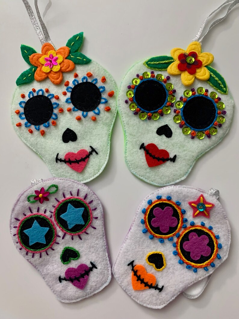 Colorful Felt Sugar Skull Ornament Day of the Dead Decor image 3