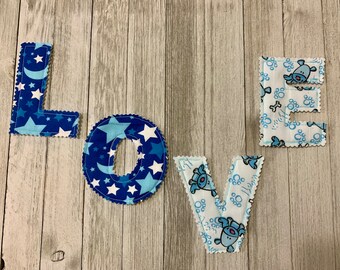 Blue Puppy & Stars Fabric Letter Set: ABC, Baby, Preschool, Soft, Learning Tool, Baby Shower gift, ready to ship