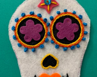 Colorful Felt Sugar Skull Ornament - Day of the Dead Decor