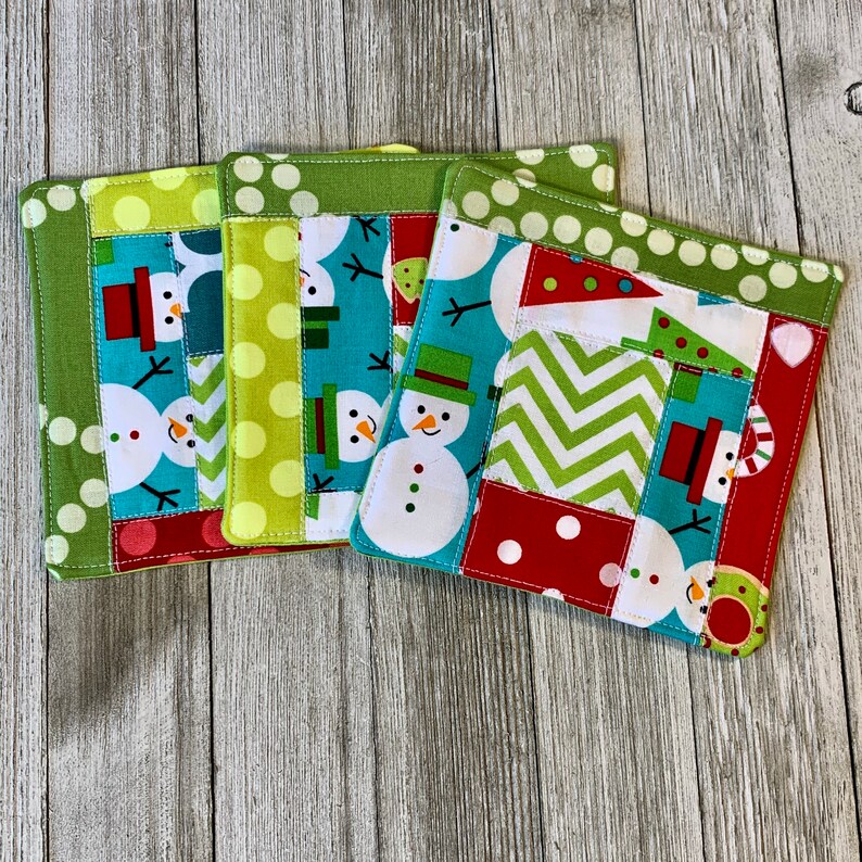 Scrappy Christmas Coaster Set of 3: Christmas gift, Holiday decor, Holidays, Winter, Cozy, House warming gift, ready to ship, Christmas image 2