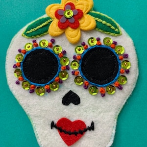 Colorful Felt Sugar Skull Ornament Day of the Dead Decor image 1