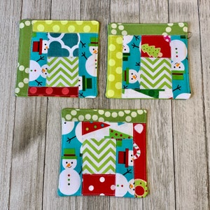 Scrappy Christmas Coaster Set of 3: Christmas gift, Holiday decor, Holidays, Winter, Cozy, House warming gift, ready to ship, Christmas image 1