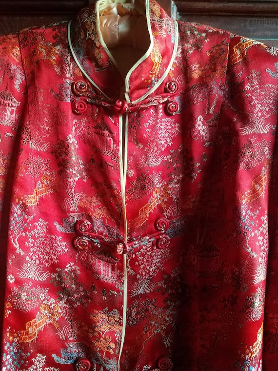 Vintage Chinese Robe, Peony Red