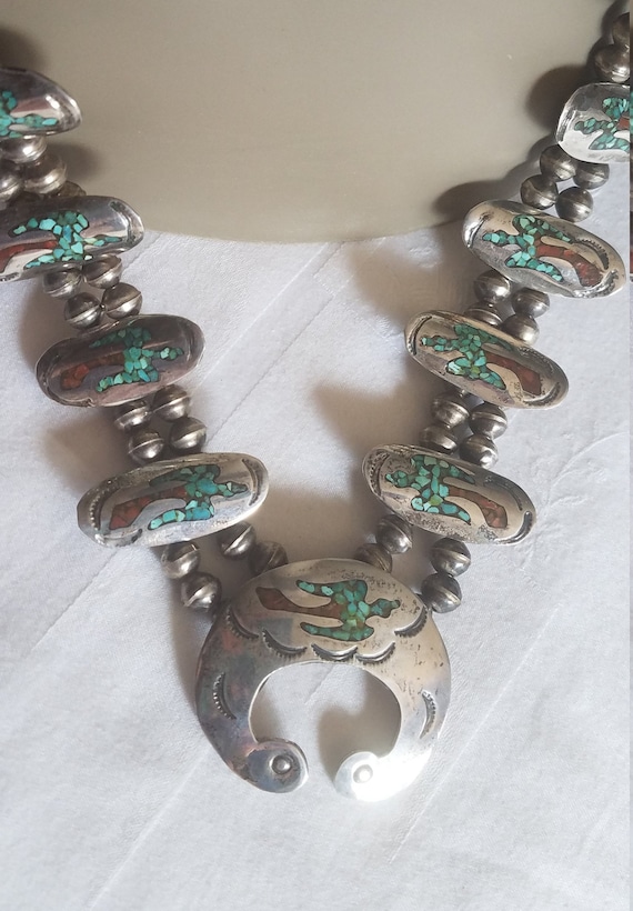 Sterling Squash Blossom Thunderbird Necklace