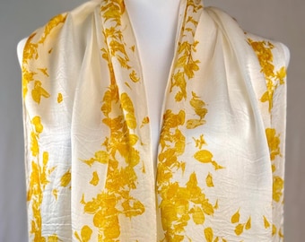 ECO PRINTED Mulberry Silk Khata Offering Scarf, Marigold petals
