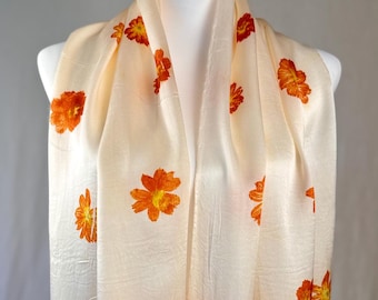 ECO PRINTED Mulberry Silk Khata Offering Scarf, Sulphur Cosmos, Designed for Gomde California