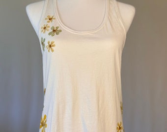 ECO PRINTED Tank Yoga Top Semi RelaxedFit, Color White, w/ Hammered Cosmos and Zinnia Flowers, Size Large #1 Bella Canvas Brand