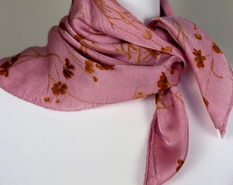 ECO PRINTED Mulberry Silk Scarf, Hand Dyed and printed with Coreopsis Verticillata Flowers , Color Mesa