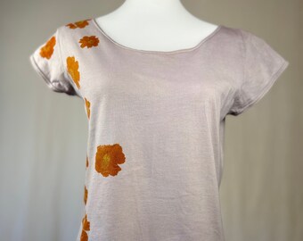 ECO PRINTED Scoop Neck T Shirt Shitake, Size Medium