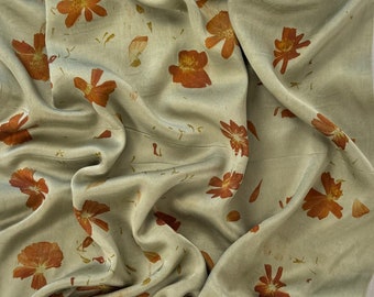 ECO PRINTED Silk Charmeuse Pillowcase, Hand Dyed, Sulphur Cosmos Flowers, Muir