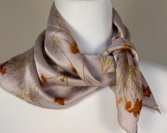 ECO PRINTED Mulberry Silk Scarf, Hand Dyed and printed with Coreopsis Verticillata Flowers , Color Bolinas