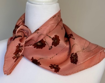 ECO PRINTED Silk Scarf, Hand Dyed and printed with Plains Coreopsis Flowers, Color Redwood #111