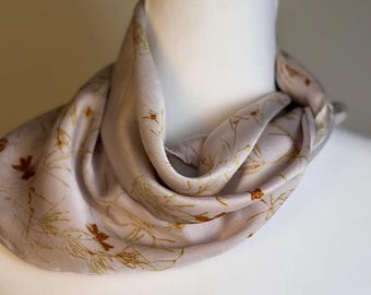 ECO PRINTED Mulberry Silk 22x22 Scarf, Hand Dyed, Coreopsis Flowers, Color Fog