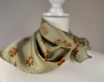 ECO PRINTED Mulberry Silk Scarf, Hand Dyed, with Orange Sulphur Cosmos  Flowers, Inverness