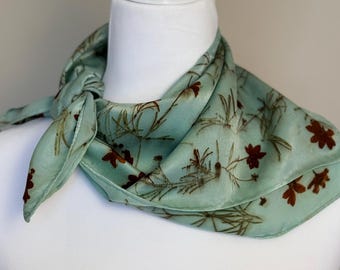 ECO PRINTED Silk Scarf, Hand Dyed and printed with Coreopsis Verticillata Flowers, Color Fresh Indigo #114