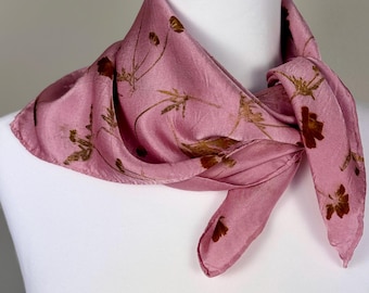 ECO PRINTED Mulberry Silk Scarf, Hand Dyed and printed with Coreopsis Verticillata Flowers , Color Mesa Plus Iron