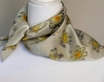 ECO PRINTED Silk Scarf, Hand Dyed and printed with Red Stripe Cosmos, Color Inverness #118