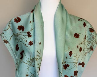 ECO PRINTED Large Mulberry Silk Scarf, Hand Dyed with Plains Coreopsis Flowers, Color Fresh Indigo #122