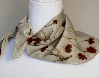 ECO PRINTED Silk Scarf, Hand Dyed and printed with Plains Coreopsis Flowers, Color Inverness #116