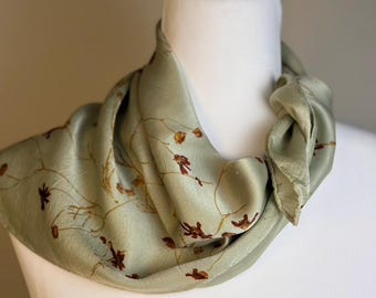 ECO PRINTED Mulberry Silk 22x22 Scarf, Hand Dyed, Coreopsis Flowers, Color Inverness