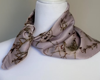 ECO PRINTED Silk Scarf, Hand Dyed and printed with Coreopsis Verticillata Stems and Buds, Color Fog #117