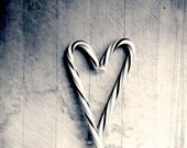 Still Life Photography, Candy Cane Heart Photograph, Holiday Art, Black and White, Rustic Food Photograph,Gray, Minimal, Modern Wall Art