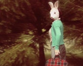 Rabbit Mask Portrait,  Surreal Photography, Bunny Mask Photograph, Self Portrait, Fine Art Print, Home Decor, Halloween Art