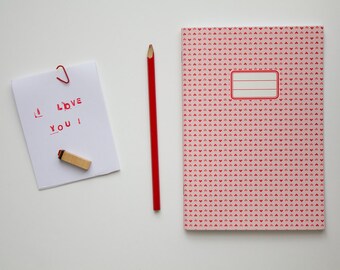 I love you Notebook - School supplies -  Pattern with red hearts