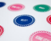 Assorted Round stickers set - Birthday Stickers, Hello stickers - Favor Tags - Thank you label  - French words-  Dollies theme