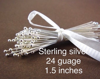 1.5 Inch long 24 ga Sterling Silver ball pins